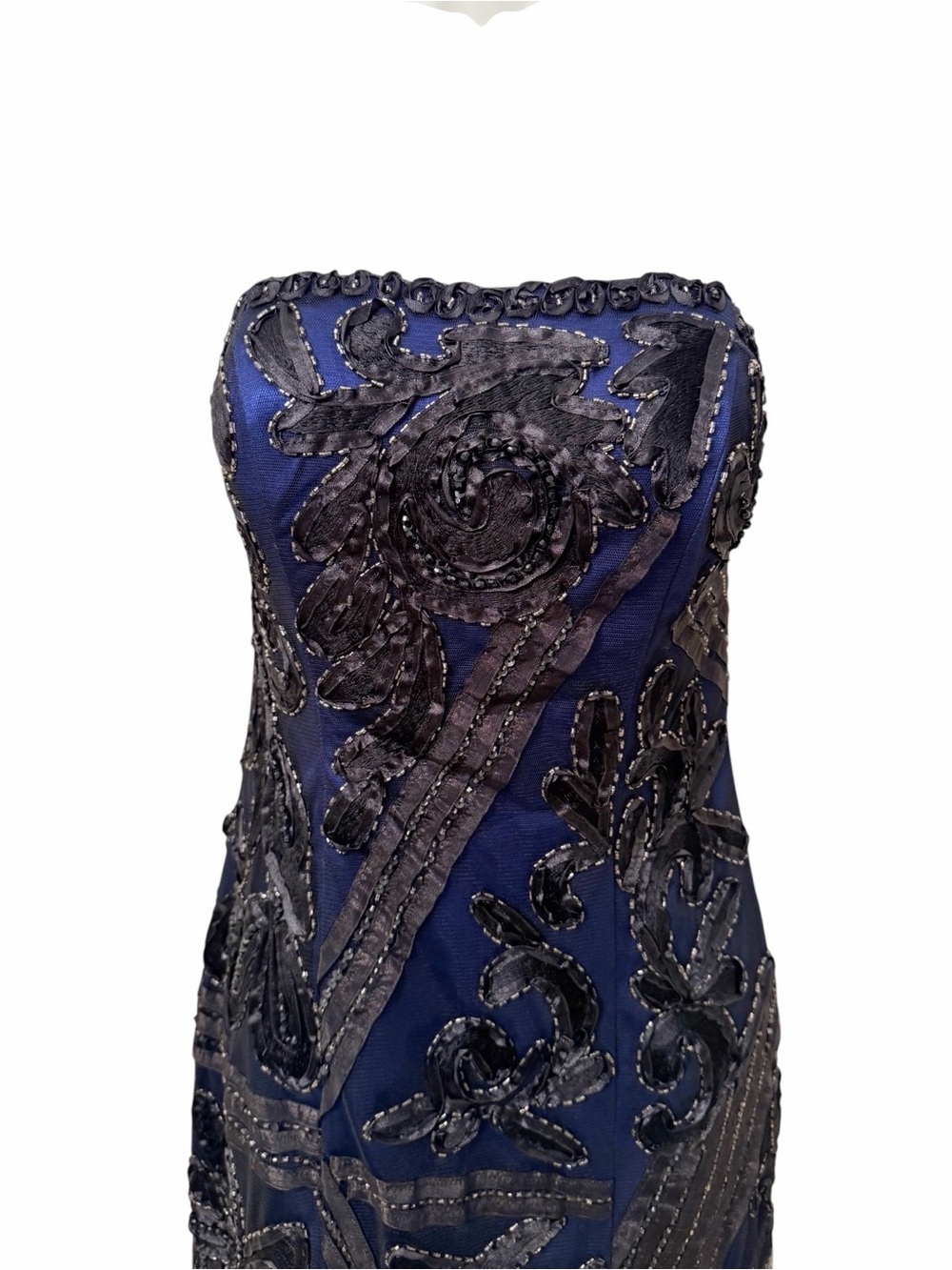Sue Wong Dress NWT Strapless Blue with Black Beaded Overlay Size 4